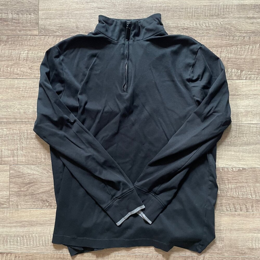 Men's BANANA REPUBLIC black long-sleeve zip neck tee, size L